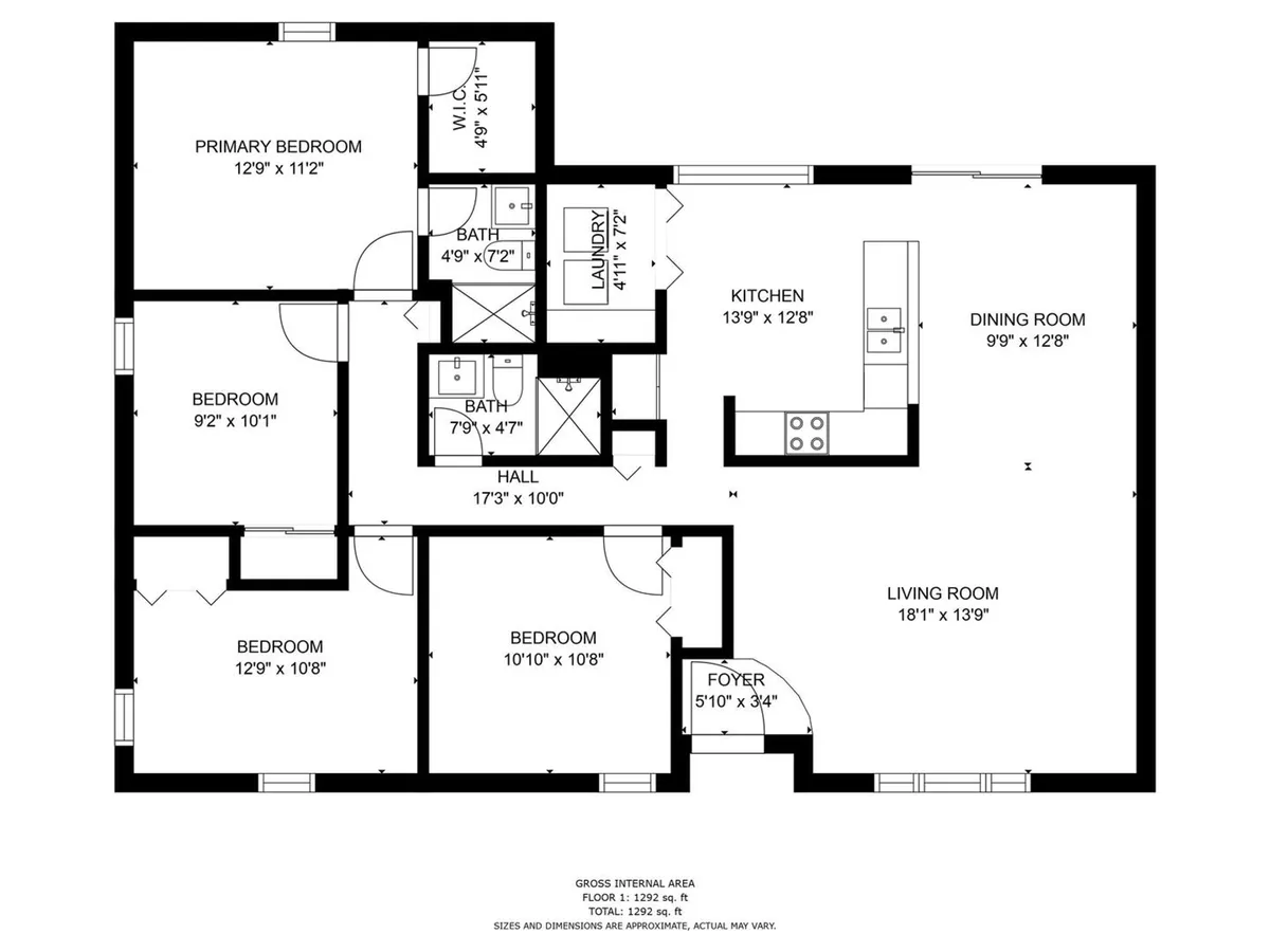 This wide-angle interior shot captures the open living room, kitchen, dining room, and a glimpse into the primary bedroom. The modern furnishings, coordinated decor, and abundance of natural light create a comfortable, move-in-ready atmosphere. High-speed WIFI and modern appliances are suggested by the visible kitchen setup, while the open single-level layout promotes easy movement and accessibility.